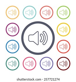 sound flat icons set. Open colorful buttons 