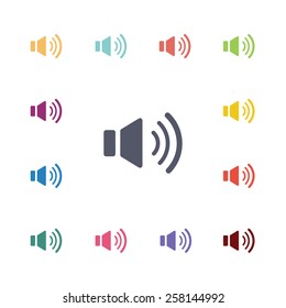sound flat icons set. Open colorful buttons 