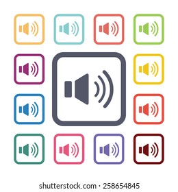sound flat icons set. Open colorful buttons 