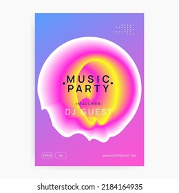 Sound Flyer. Bright Glitch For Set. Modern Dance Party. Gradient Pattern For Invitation Design. Neon And Carnival Concept. Pink And Yellow Sound Flyer