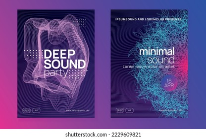 Sound flyer. Bright show banner set. Dynamic fluid shape and line. Neon sound flyer. Electro dance music. Electronic fest event. Club dj poster. Techno trance party.