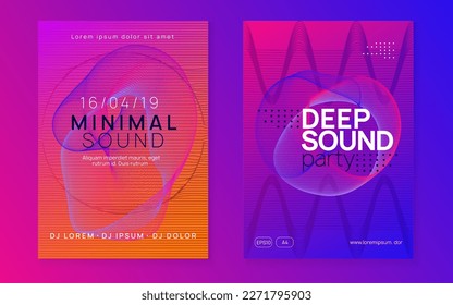 Sound flyer. Commercial discotheque magazine set. Dynamic fluid shape and line. Neon sound flyer. Electro dance music. Electronic fest event. Club dj poster. Techno trance party.