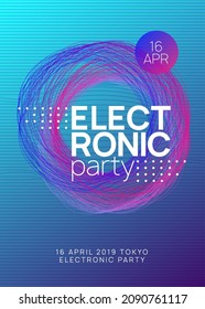 Sound flyer. Cool show brochure design. Dynamic gradient shape and line. Neon sound flyer. Electro dance music. Electronic fest event. Club dj poster. Techno trance party.