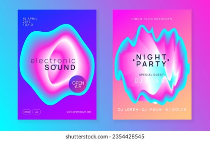 Sound Flyer. Disco And Exhibition Shape. Indie House Poster. Geometric Background For Magazine Vector. Jazz Effect For Invitation. Purple And Blue Sound Flyer