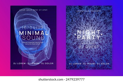 Sound Flyer. Dj Electro Graphic. Party Set. Pink Fest Banner. Psychedelic Radio Illustration. Concert Vector. Green Dance Background. Violet Sound Flyer