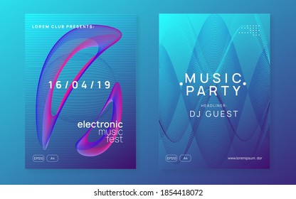 Sound flyer. Dynamic fluid shape and line. Cool discotheque cover set. Neon sound flyer. Electro dance music. Electronic fest event. Club dj poster. Techno trance party.