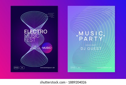 Sound flyer. Dynamic fluid shape and line. Commercial discotheque magazine set. Neon sound flyer. Electro dance music. Electronic fest event. Club dj poster. Techno trance party.