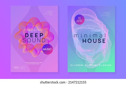 Sound flyer. Dynamic fluid shape and line. Digital show cover set. Neon sound flyer. Electro dance music. Electronic fest event. Club dj poster. Techno trance party.