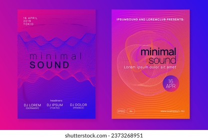 Sound flyer. Dynamic fluid shape and line. Digital concert cover set. Neon sound flyer. Electro dance music. Electronic fest event. Club dj poster. Techno trance party.
