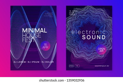 Sound flyer. Dynamic gradient shape and line. Futuristic discotheque brochure set. Neon sound flyer. Electro dance music. Electronic fest event. Club dj poster. Techno trance party.