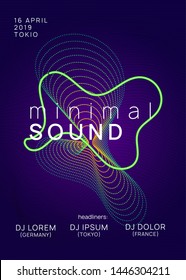 Sound flyer. Dynamic gradient shape and line. Creative discotheque magazine template. Neon sound flyer. Electro dance music. Electronic fest event. Club dj poster. Techno trance party.