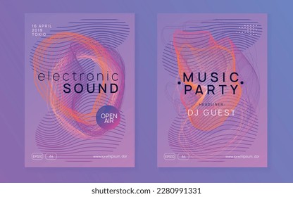 Sound flyer. Dynamic gradient shape and line. Creative show magazine set. Neon sound flyer. Electro dance music. Electronic fest event. Club dj poster. Techno trance party.