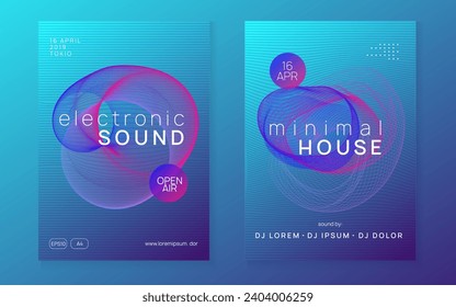 Sound flyer. Dynamic gradient shape and line. Modern concert magazine set. Neon sound flyer. Electro dance music. Electronic fest event. Club dj poster. Techno trance party.