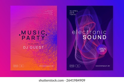 Sound Flyer. Edm Poster. Pink Night Club Design. Dance Electro Element. Concert Cover. Blue Dj Event. Psychedelic Beat Illustration. Green Sound Flyer