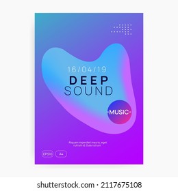 Sound Flyer. Elegant Pattern For Magazine Shape. Wave Music Poster. Trendy Art For Cover. House And Carnival Vector. Purple And Turquoise Sound Flyer