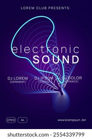 Sound Flyer. Festival Vector. Night Club Concert Element. Nightclub Radio Invitation. Blue Party Set. Violet Dance Poster. Edm Background. Pink Sound Flyer