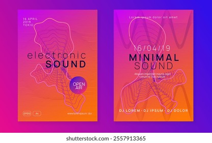 Sound Flyer. Festival Vector. Soundwave Audio Illustration. Fest Trance Template. Dance Poster. Blue Music Design. Green Discotheque Background. Pink Sound Flyer