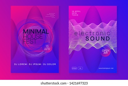 Sound flyer. Futuristic show brochure set. Dynamic fluid shape and line. Neon sound flyer. Electro dance music. Electronic fest event. Club dj poster. Techno trance party.