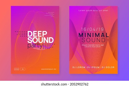 Sound flyer. Futuristic show magazine set. Dynamic fluid shape and line. Neon sound flyer. Electro dance music. Electronic fest event. Club dj poster. Techno trance party.