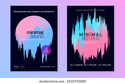 Sound Flyer. Gradient Pattern For Set Template. Techno And Carnival Vector. Fun Art For Brochure. Jazz Music Party. Pink And Blue Sound Flyer