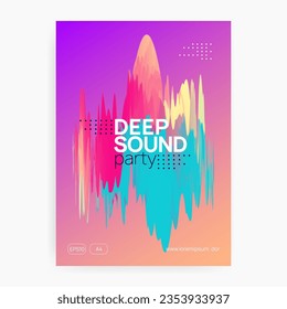 Sound Flyer. Indie Art For Set. Gradient Background For Invitation Shape. Wavy Techno Event. Neon And Nightlife Concept. Pink And Blue Sound Flyer