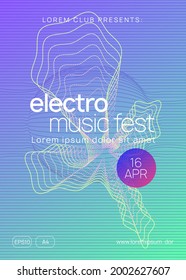 Sound flyer. Minimal discotheque banner layout. Dynamic gradient shape and line. Neon sound flyer. Electro dance music. Electronic fest event. Club dj poster. Techno trance party.