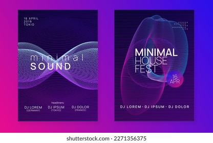 Sound flyer. Minimal discotheque banner set. Dynamic fluid shape and line. Neon sound flyer. Electro dance music. Electronic fest event. Club dj poster. Techno trance party.