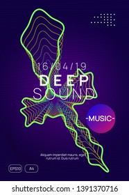 Sound flyer. Minimal discotheque invitation layout. Dynamic gradient shape and line. Neon sound flyer. Electro dance music. Electronic fest event. Club dj poster. Techno trance party.