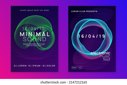 Sound flyer. Minimal show brochure set. Dynamic fluid shape and line. Neon sound flyer. Electro dance music. Electronic fest event. Club dj poster. Techno trance party.