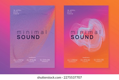 Sound flyer. Modern discotheque cover set. Dynamic fluid shape and line. Neon sound flyer. Electro dance music. Electronic fest event. Club dj poster. Techno trance party.