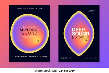 Sound Flyer. Music And Carnival Layout. Wavy Glitch For Invitation. Indie Trance Event. Elegant Background For Magazine Template. Purple And Orange Sound Flyer
