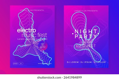 Sound Flyer. Night Club Background. Blue Dance Set. Psychedelic Disco Illustration. Pink Fest Event. Electro Vector. Party Concert Template. Green Sound Flyer