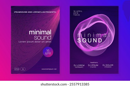 Sound Flyer. Techno Concert Element. Party Banner. Blue Dj Poster. Violet Edm Event. Electronic Audio Invitation. Electro Invite. Green Sound Flyer