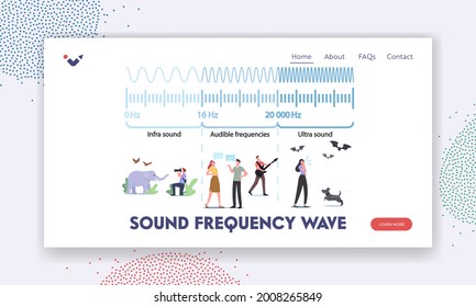 Sound Frequency Waves Landing Page Template. Tiny Characters at Huge Infographics Presenting Sound Waves Amplitude and Pitch. Quiet or Loud Sound Resonance Scheme. Cartoon People Vector Illustration