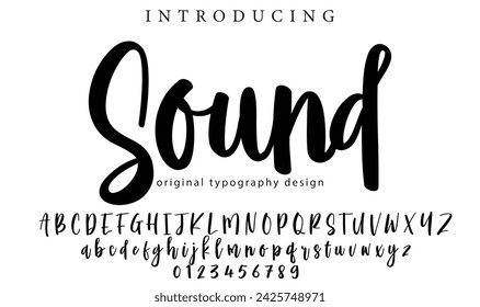 Sound. Handdrawn calligraphic vector font for hand drawn messages. Modern gentle calligraphy