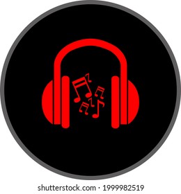 Sound Headset Icon Isolated red icon with black background