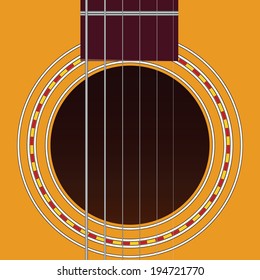 Sound hole of acoustic six-string guitar. Vector illustration.