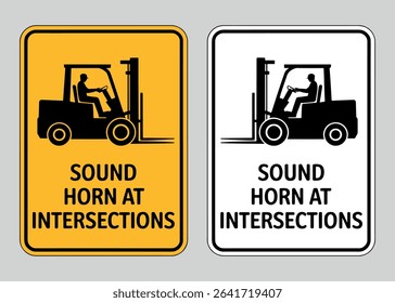 Sound Horn at Intersections Vector Sign – Forklift Traffic Safety Label for Warehouse and Industrial Use

