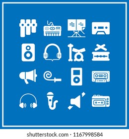 sound icon. 16 sound vector set. piano, microphone, megaphone and drum set icons for web and design about sound theme
