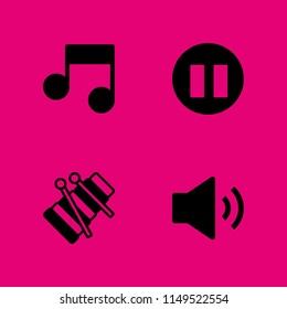 sound icon. 4 sound vectors with speaker, music, pause and xylophone icons for web and mobile app