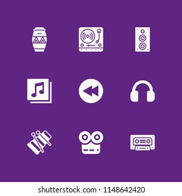 sound icon. 9 sound vectors with rewind, turntable, drum and movie player icons for web and mobile app
