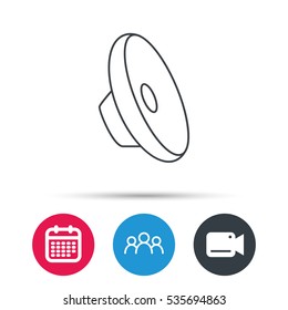 Sound Icon. Audio Speaker Sign. Music Symbol. Group Of People, Video Cam And Calendar Icons. Vector