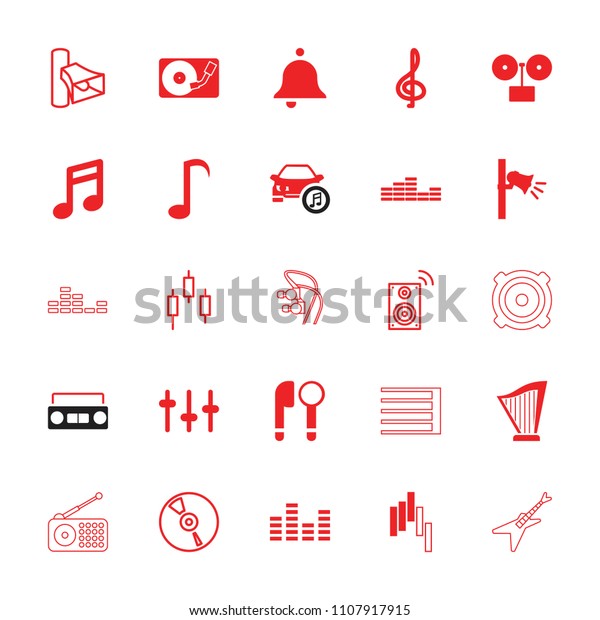 Sound icon. collection of 25\
sound filled and outline icons such as gramophone, treble clef,\
note, equalizer, megaphone. editable sound icons for web and\
mobile.