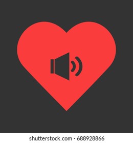 Sound icon flat. Simple pictogram on heart background. Vector illustration symbol
