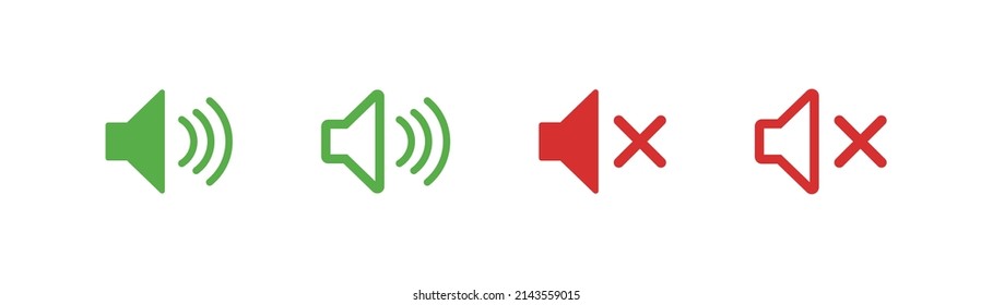 Sound icon in flat style on white background. Isolated volume symbol. Red and green icons. EPS10