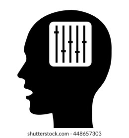 Sound icon in human head silhouette, black and white colors vector illustration.