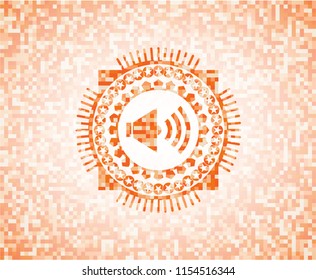 sound icon inside abstract orange mosaic emblem