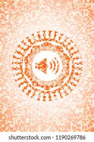 sound icon inside abstract orange mosaic emblem with background