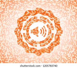 sound icon inside abstract orange mosaic emblem