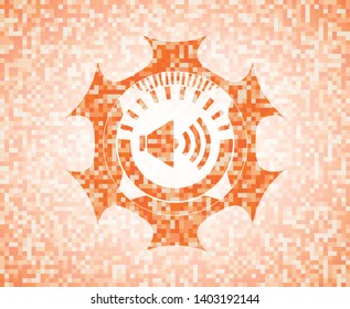sound icon inside abstract orange mosaic emblem
